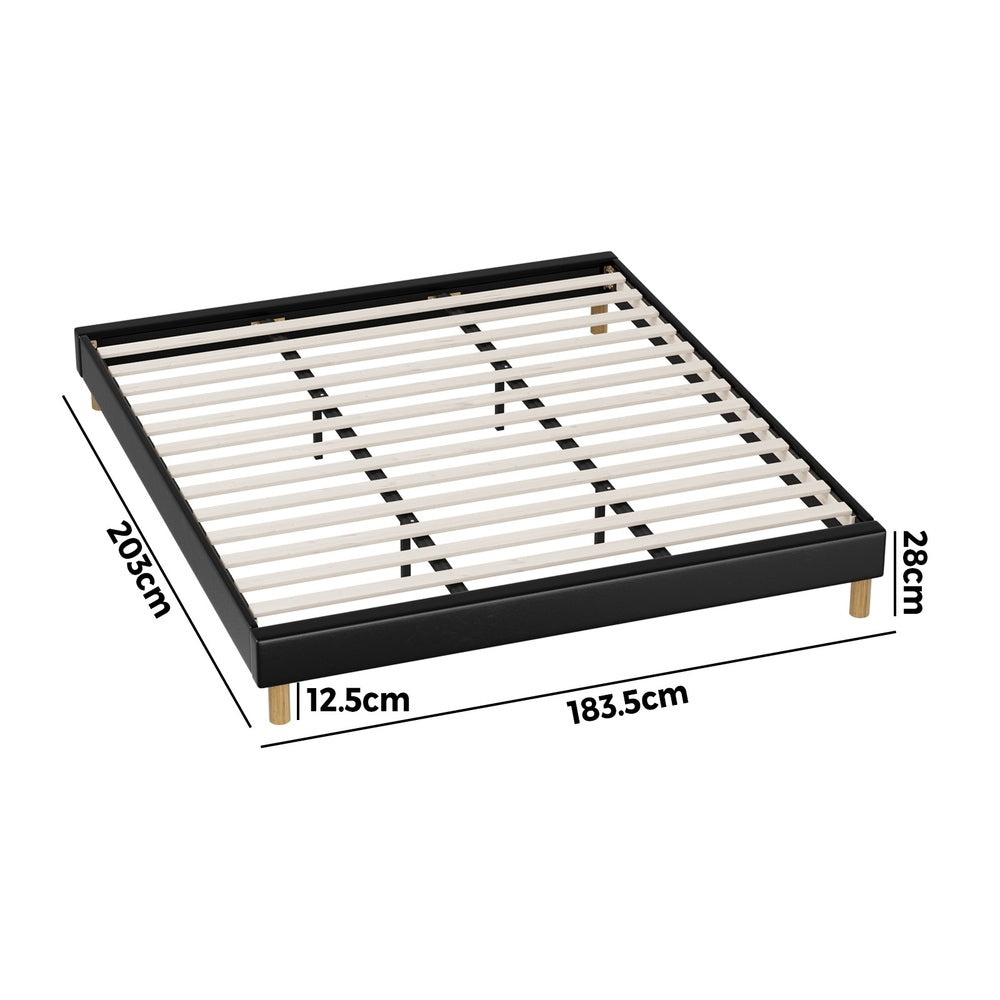 Sleek Double Bed Base With Black Leather Upholstery D/K
