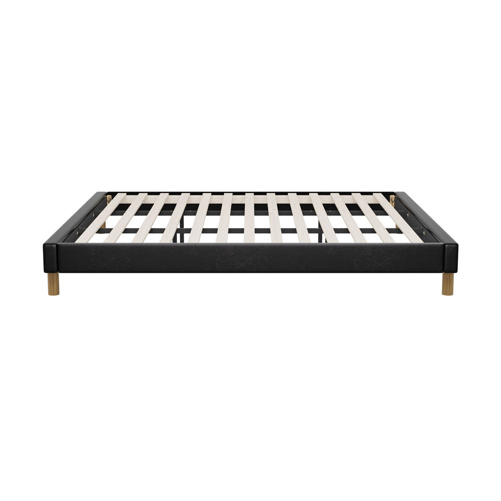 Sleek Double Bed Base With Black Leather Upholstery D/K