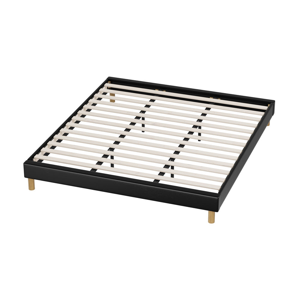 Sleek Double Bed Base With Black Leather Upholstery D/K