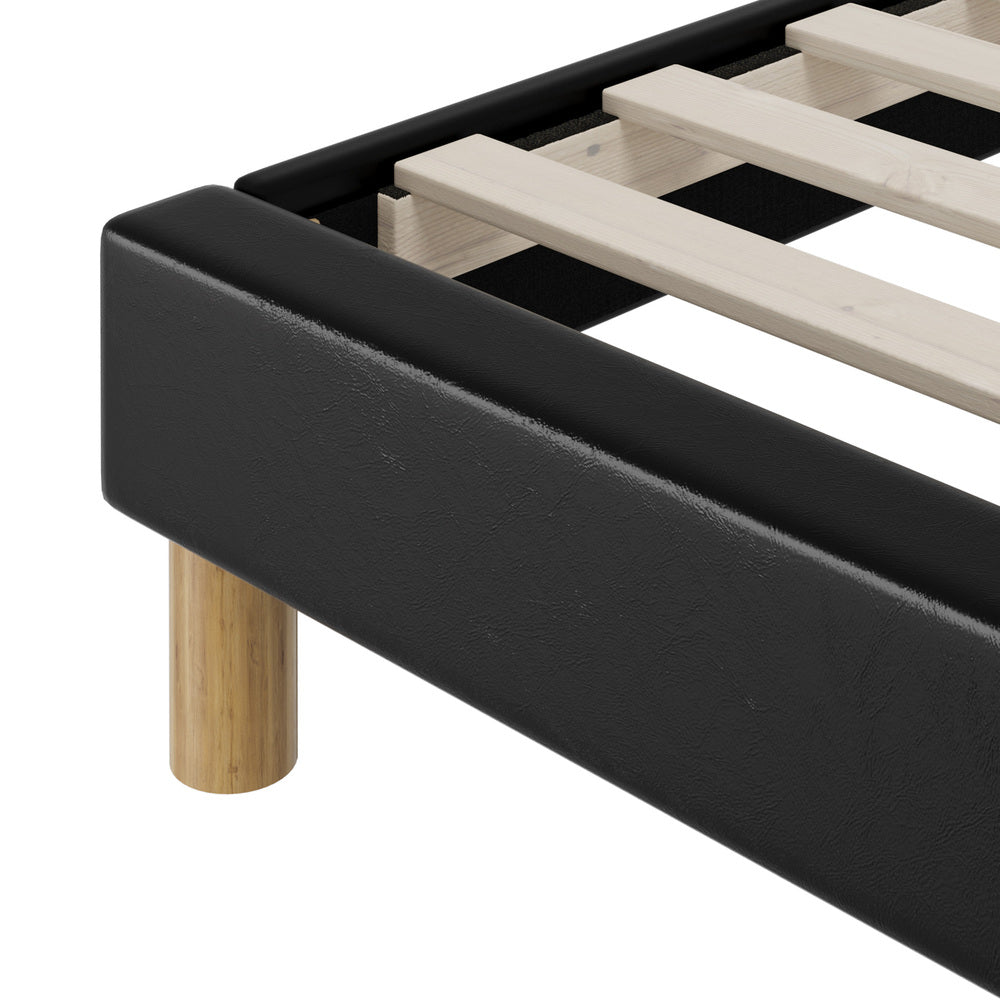 Sleek Double Bed Base With Black Leather Upholstery D/K