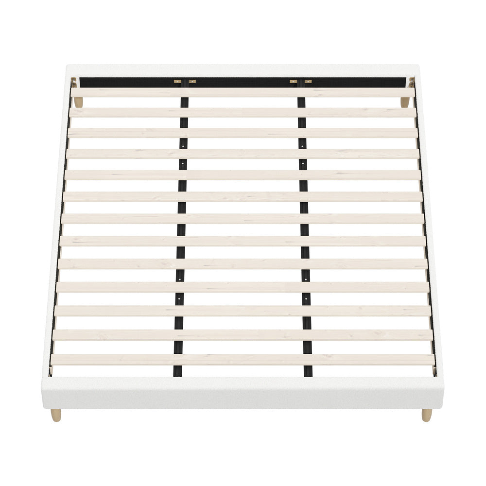 Stylish Bed Base With White Boucle Upholstery