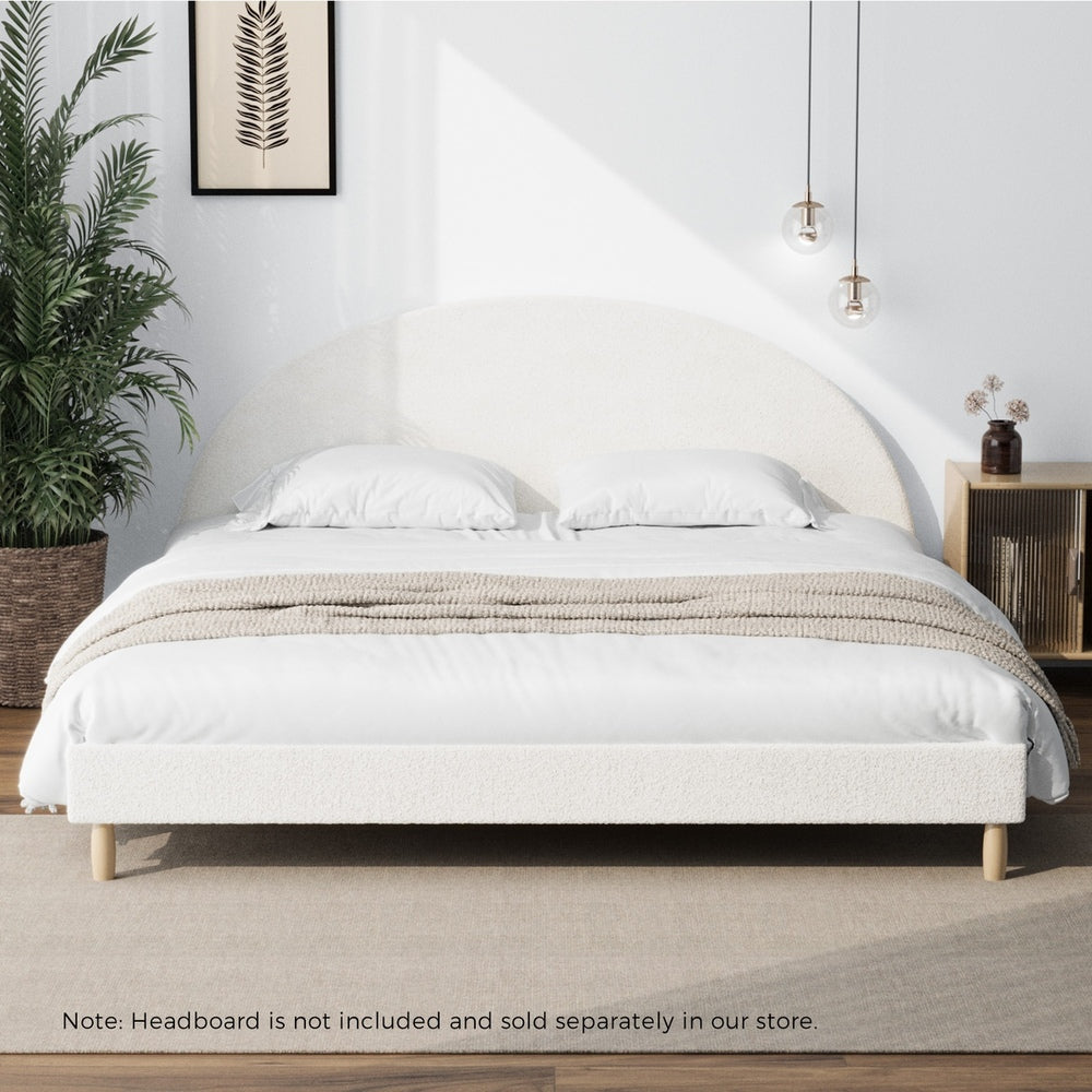 Stylish Bed Base With White Boucle Upholstery
