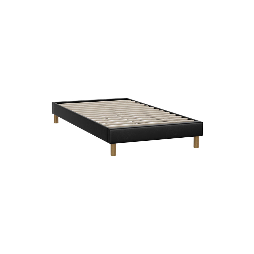 Contemporary King Single Bed Base With Black Leather Upholstery And Durable Frame