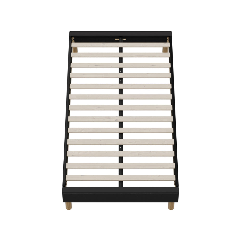 Contemporary King Single Bed Base With Black Leather Upholstery And Durable Frame