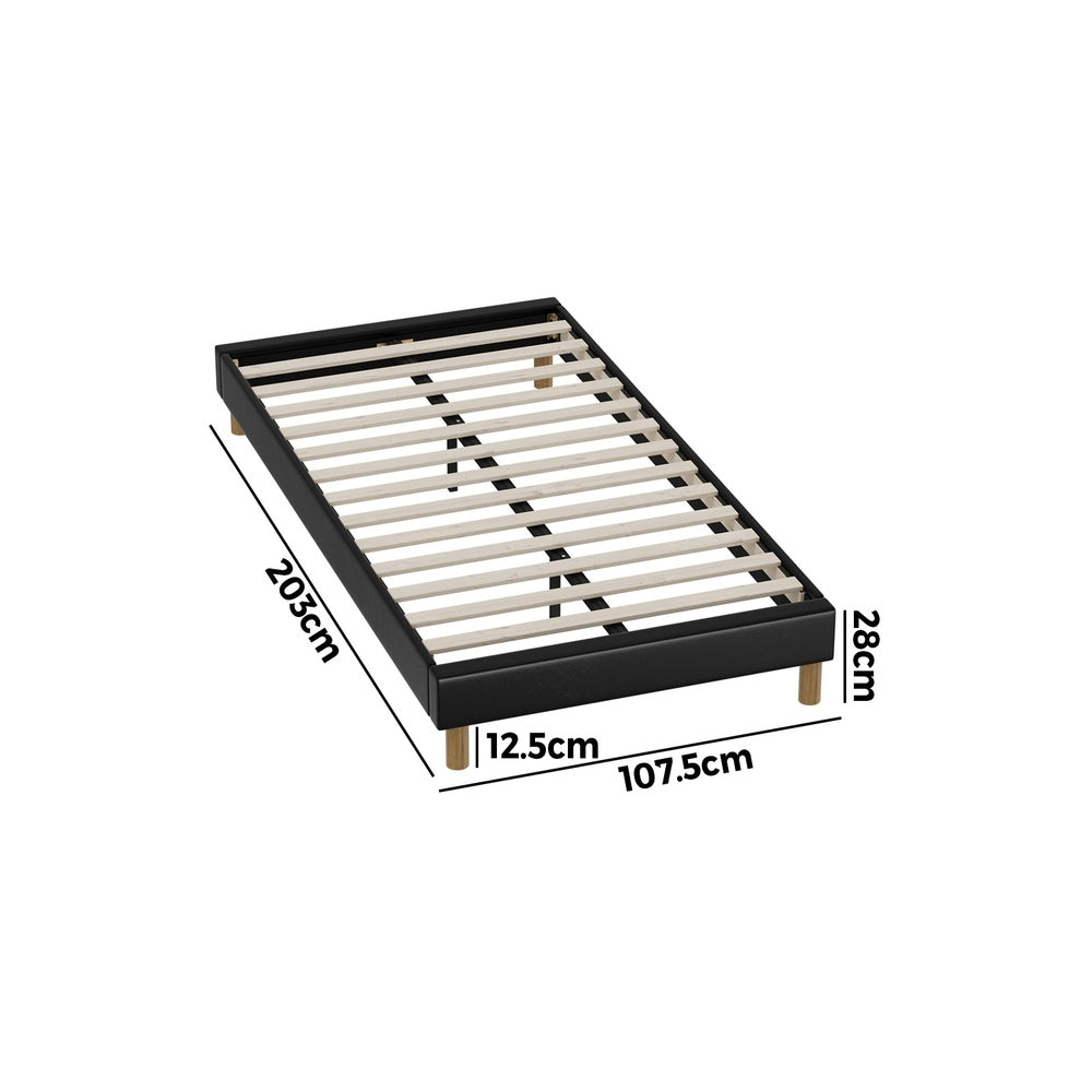 Contemporary King Single Bed Base With Black Leather Upholstery And Durable Frame