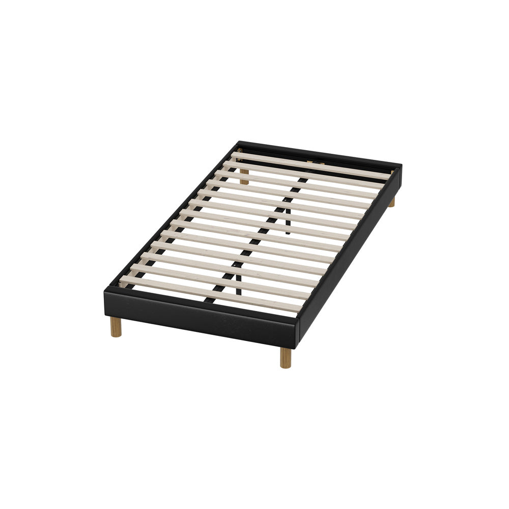 Contemporary King Single Bed Base With Black Leather Upholstery And Durable Frame