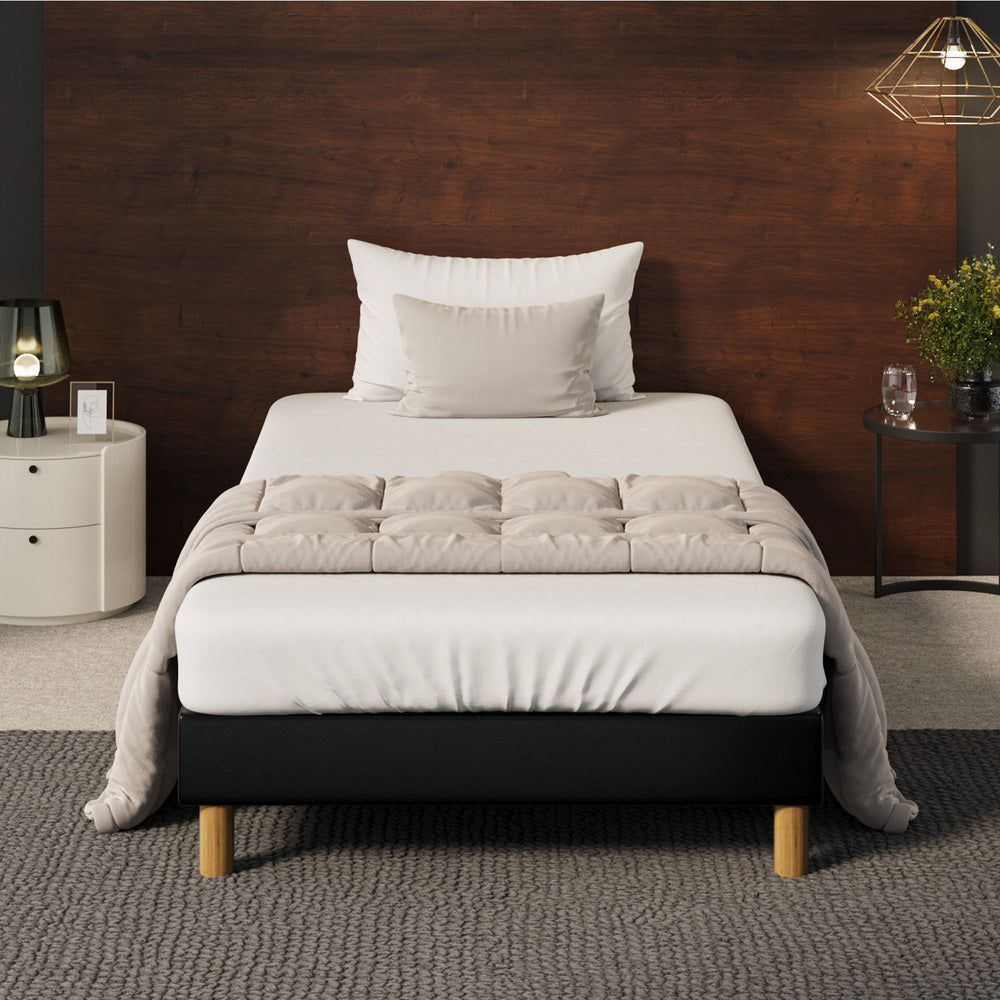Contemporary King Single Bed Base With Black Leather Upholstery And Durable Frame
