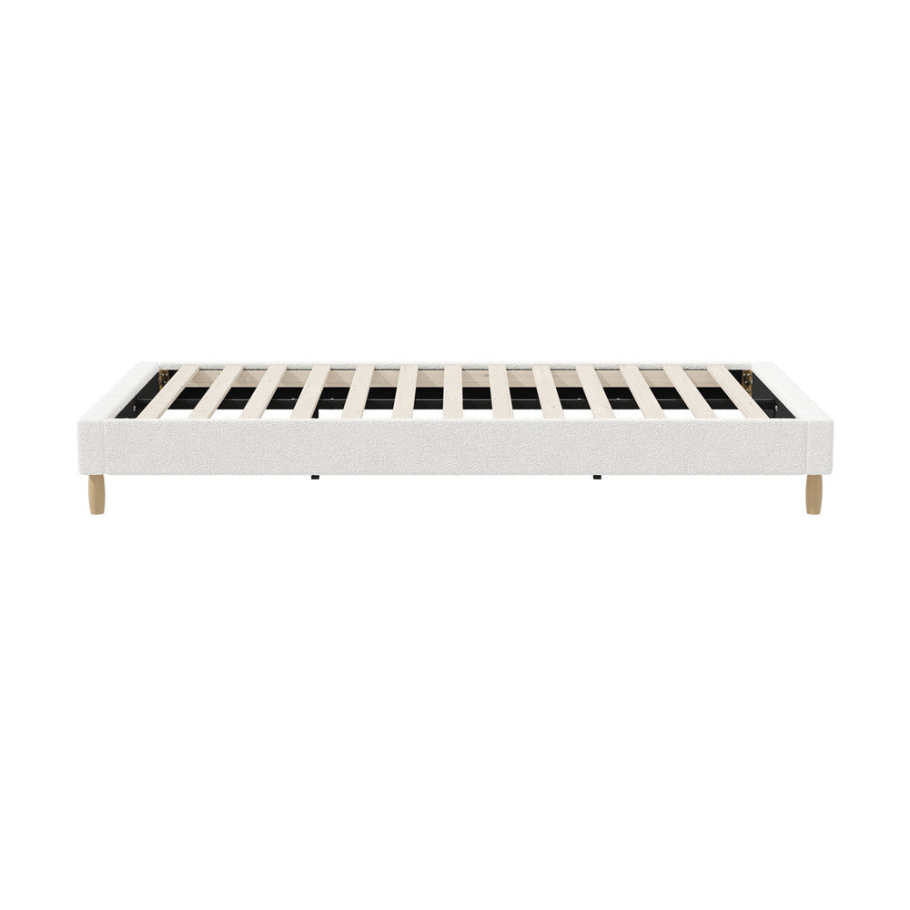 Stylish Bed Base With White Boucle Upholstery