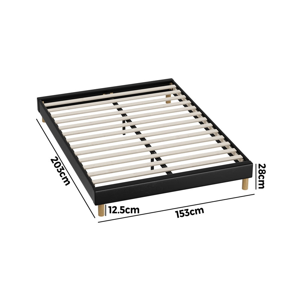 Sleek Queen Bed Base With Black Leather Upholstery And Durable Frame