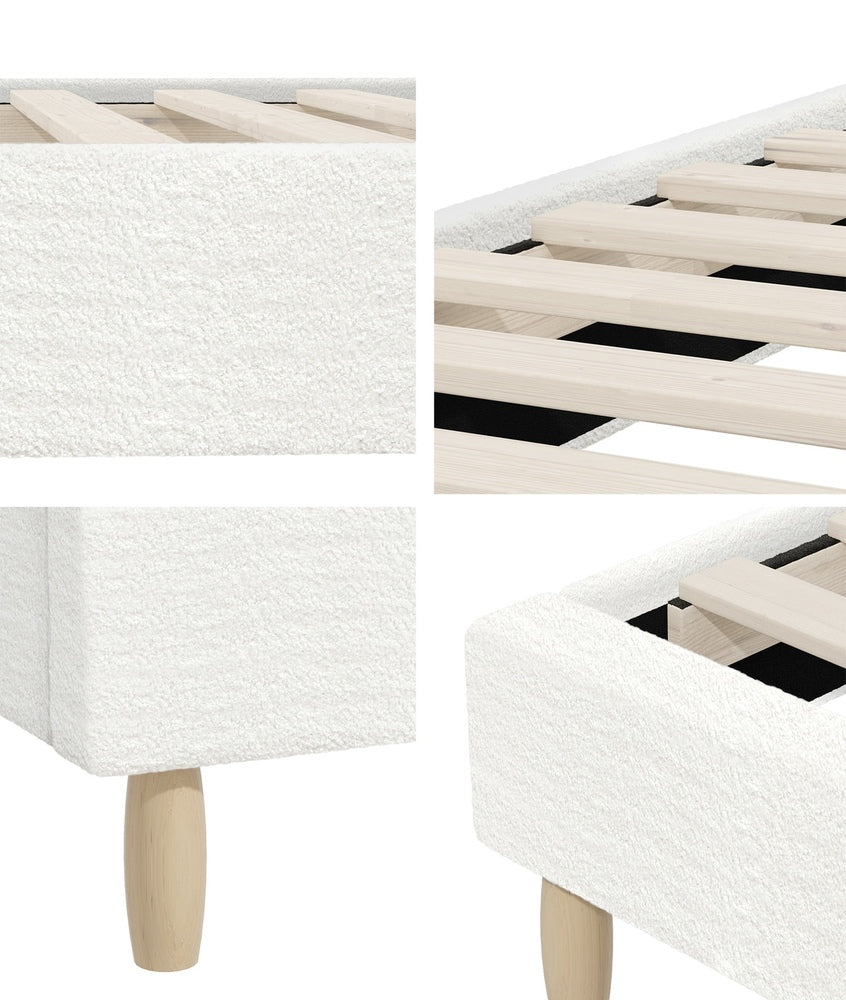 Stylish Bed Base With White Boucle Upholstery