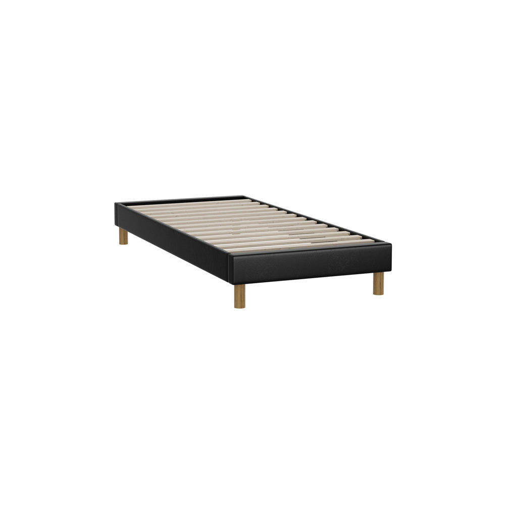 Modern Single Bed Base With Black Leather Upholstery And Reinforced Frame