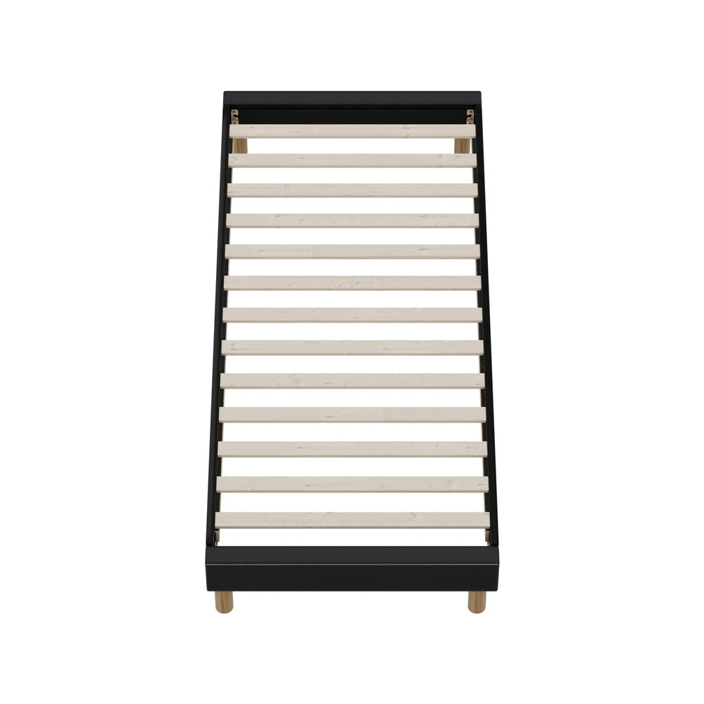 Modern Single Bed Base With Black Leather Upholstery And Reinforced Frame