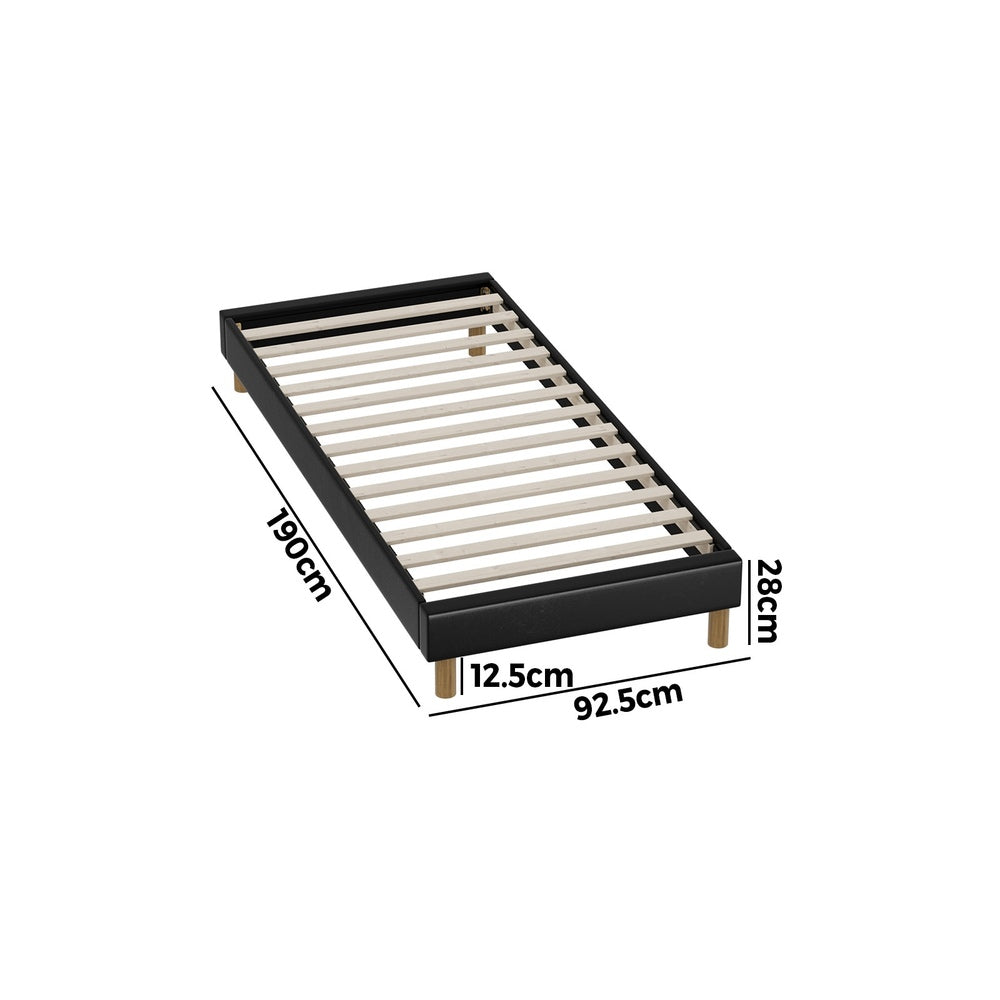 Modern Single Bed Base With Black Leather Upholstery And Reinforced Frame