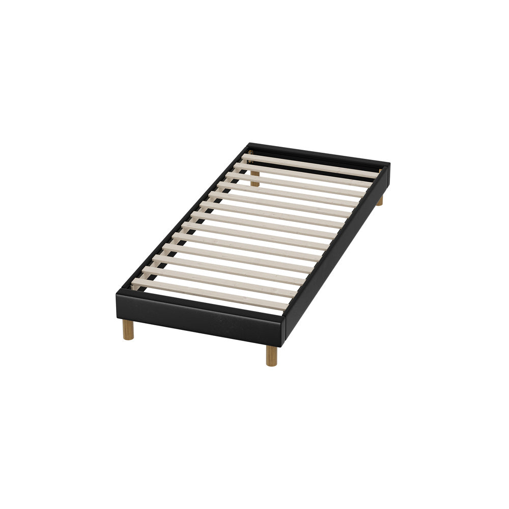 Modern Single Bed Base With Black Leather Upholstery And Reinforced Frame