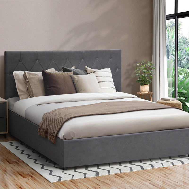 Functional Gas Lift Storage Bed With Fabric Upholstery, Fabric finish