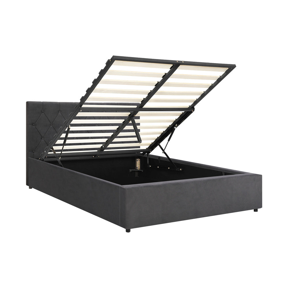Functional Gas Lift Storage Bed With Fabric Upholstery