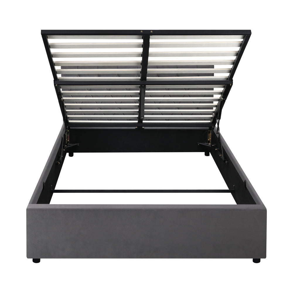 Functional Gas Lift Storage Bed With Fabric Upholstery