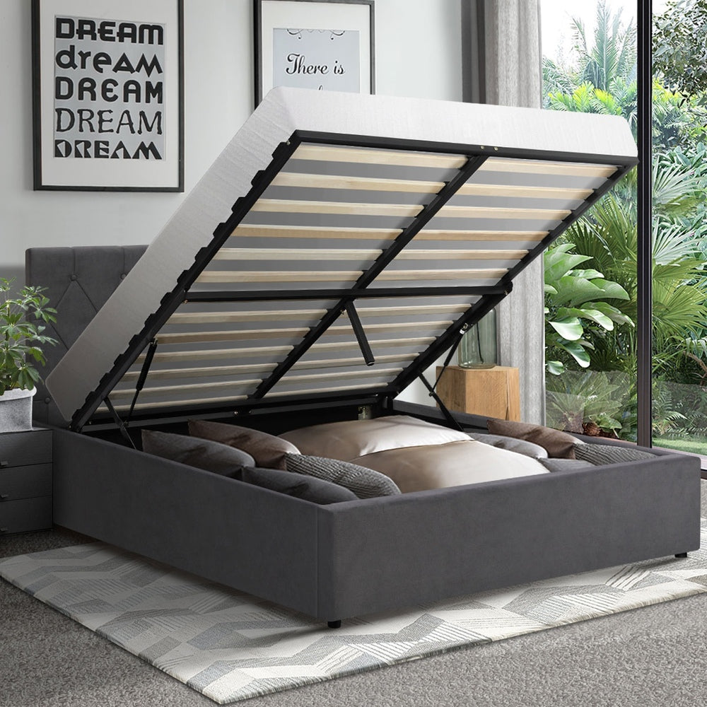 Functional Gas Lift Storage Bed With Fabric Upholstery
