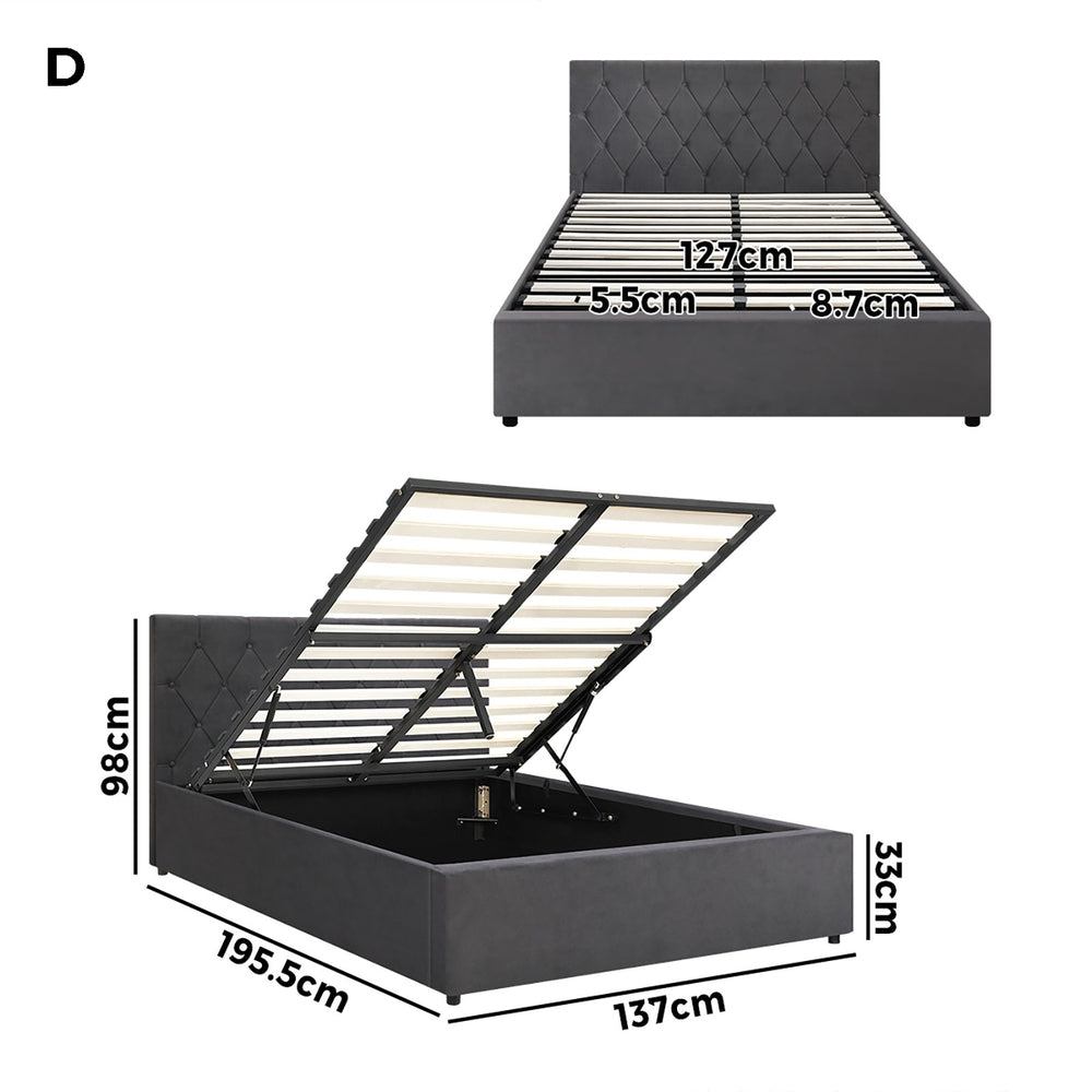 Functional Gas Lift Storage Bed With Fabric Upholstery