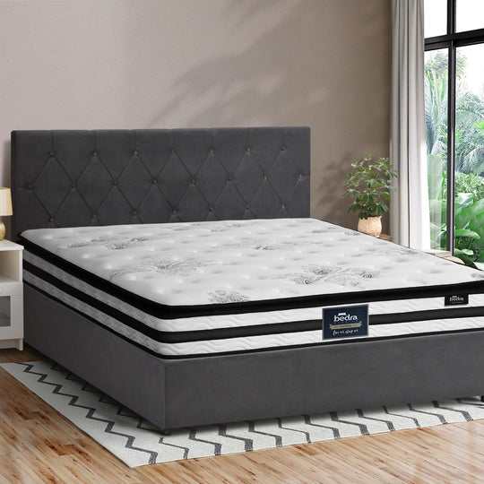Luxury Gas Lift Bed With Mattress And Grey Velvet Upholstery