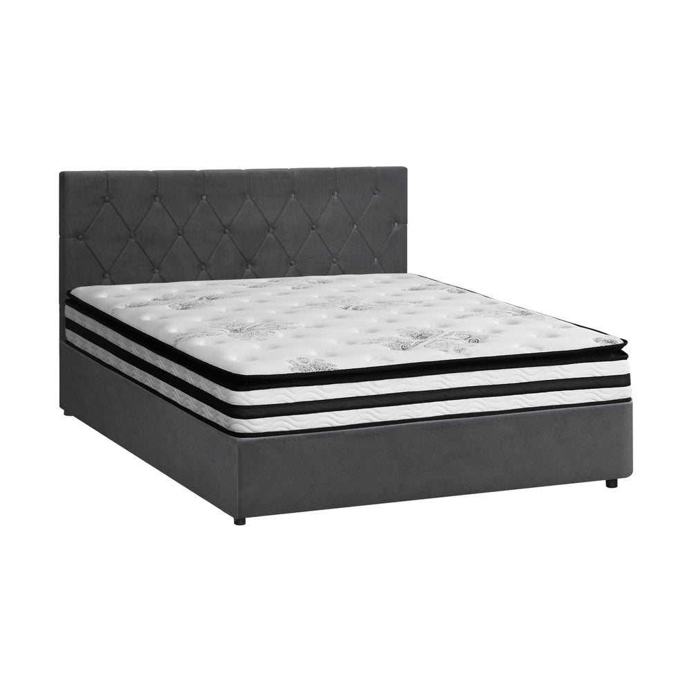 Luxury Gas Lift Bed With Mattress And Grey Velvet Upholstery