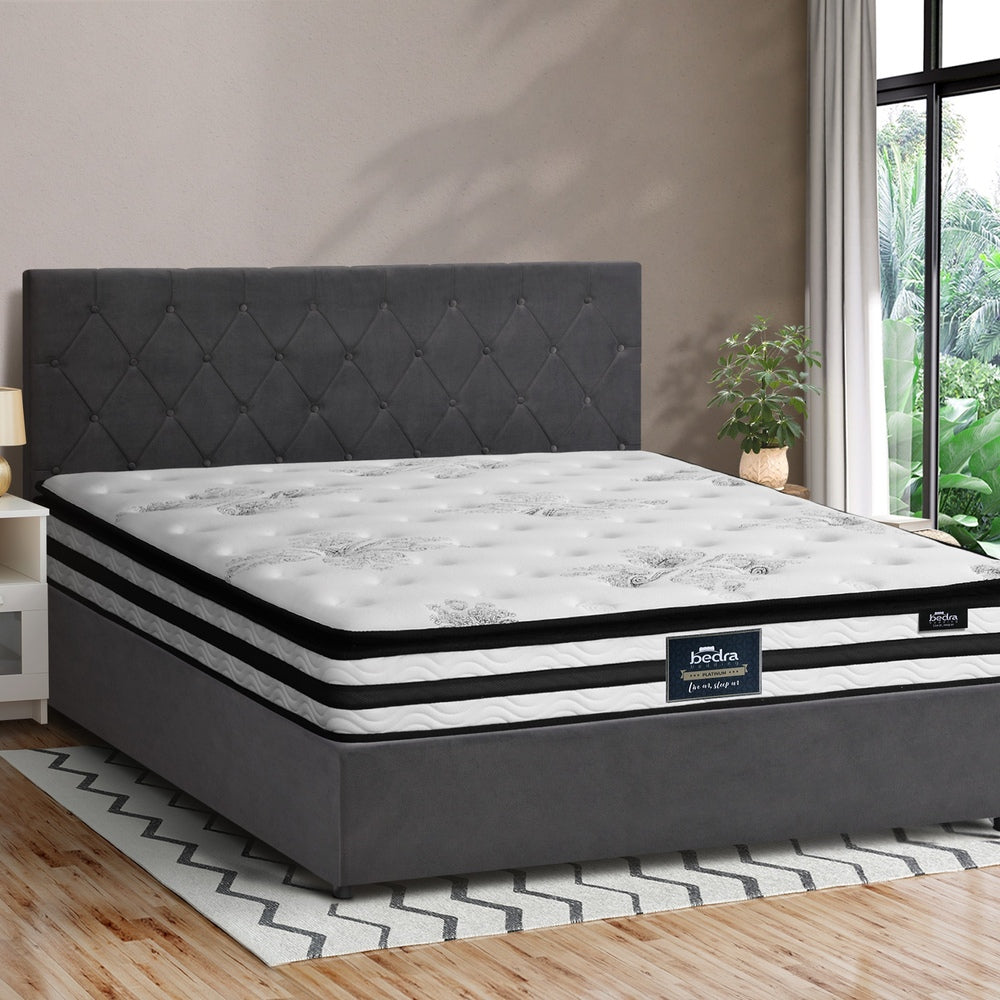 Luxury Gas Lift Bed With Mattress And Grey Velvet Upholstery