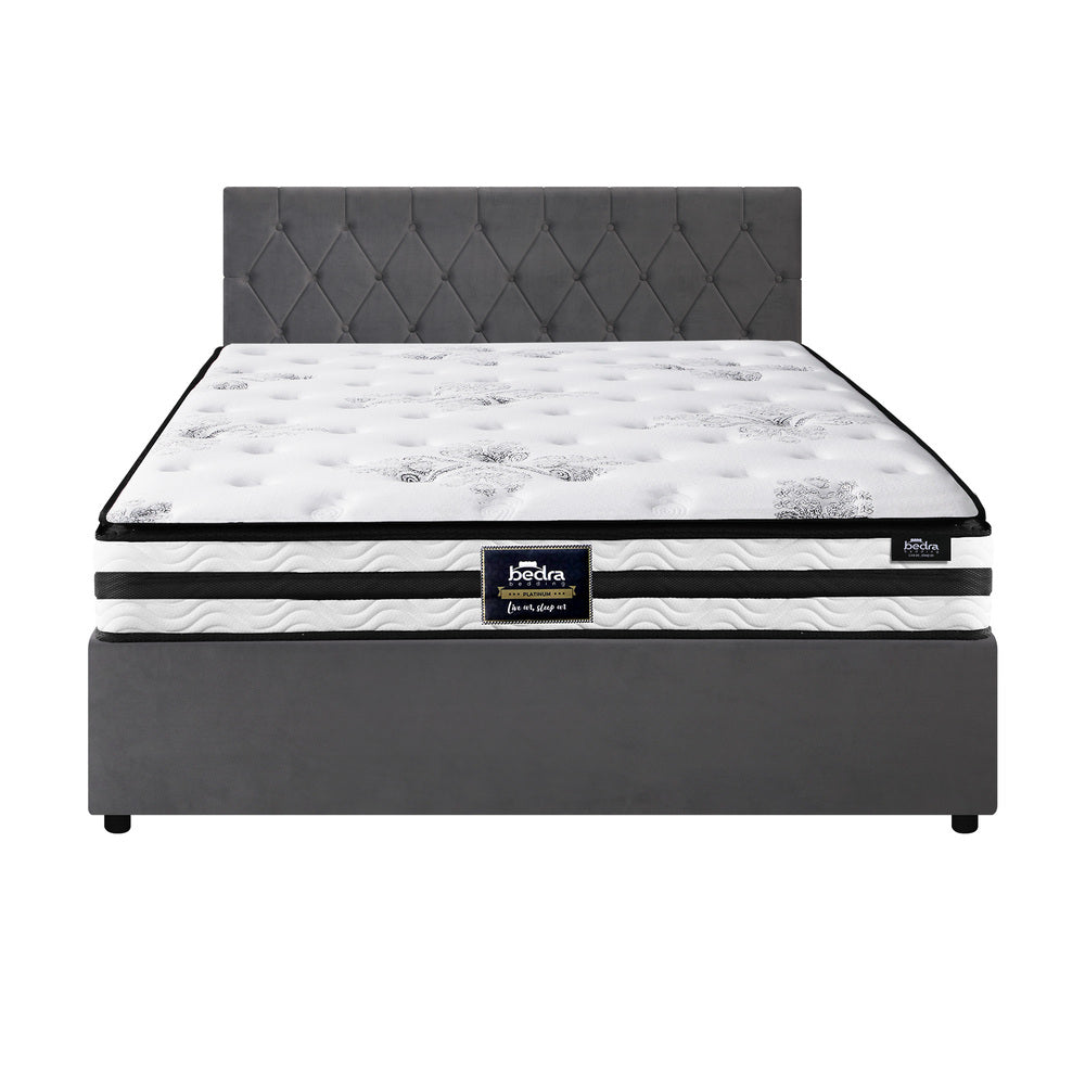Luxury Gas Lift Bed With Mattress And Grey Velvet Upholstery