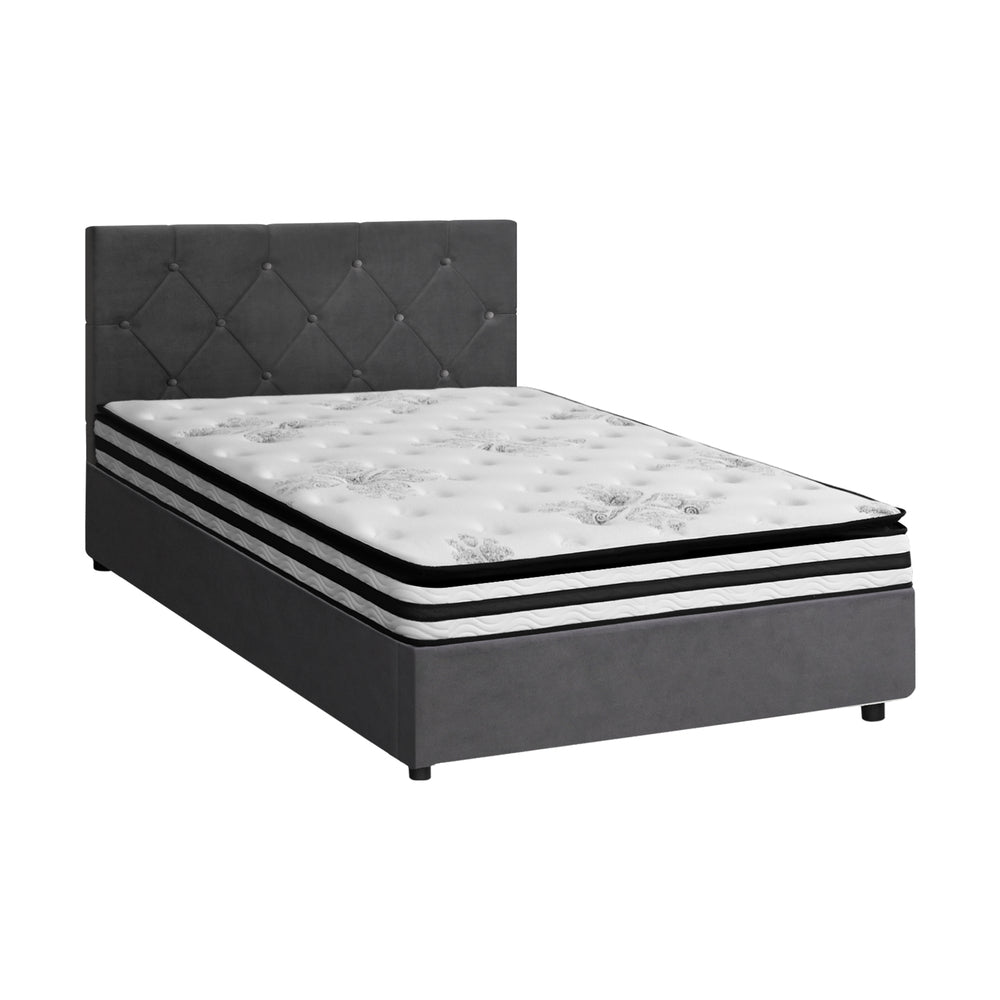 Luxury Gas Lift Bed With Mattress And Grey Velvet Upholstery