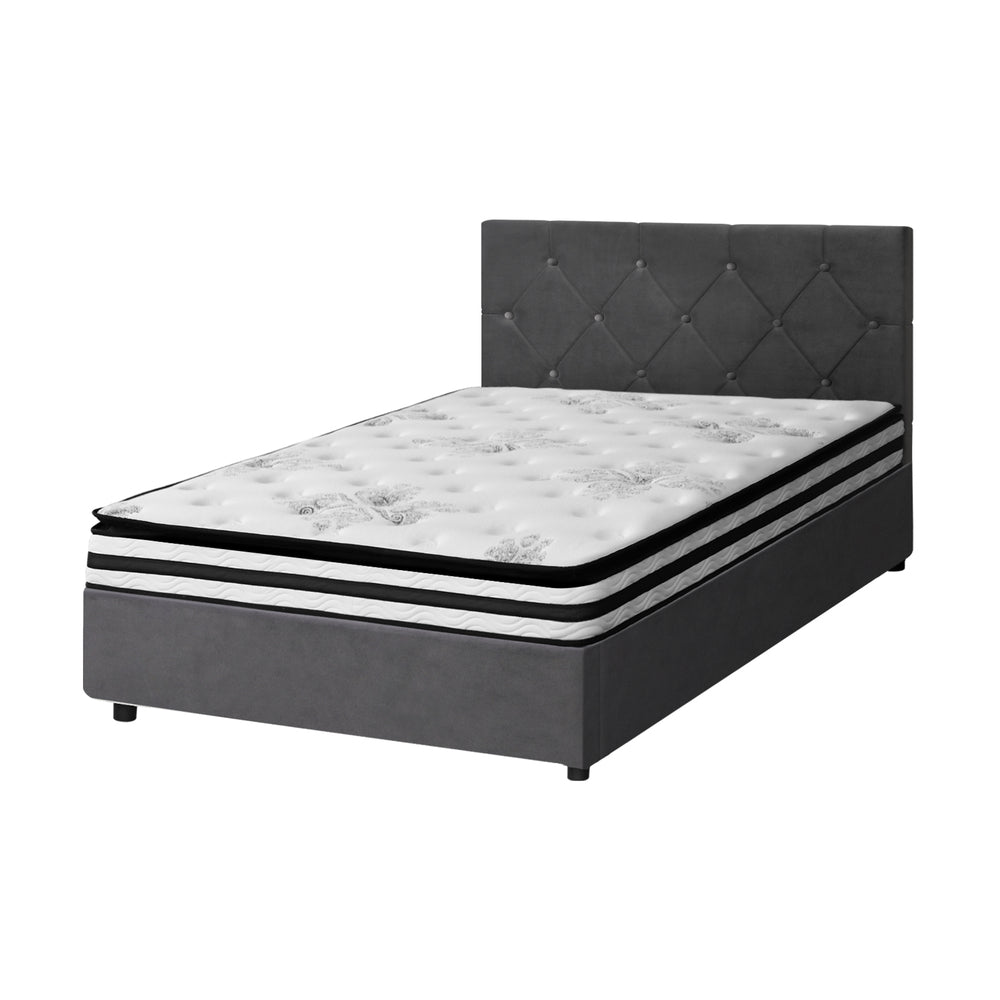 Luxury Gas Lift Bed With Mattress And Grey Velvet Upholstery