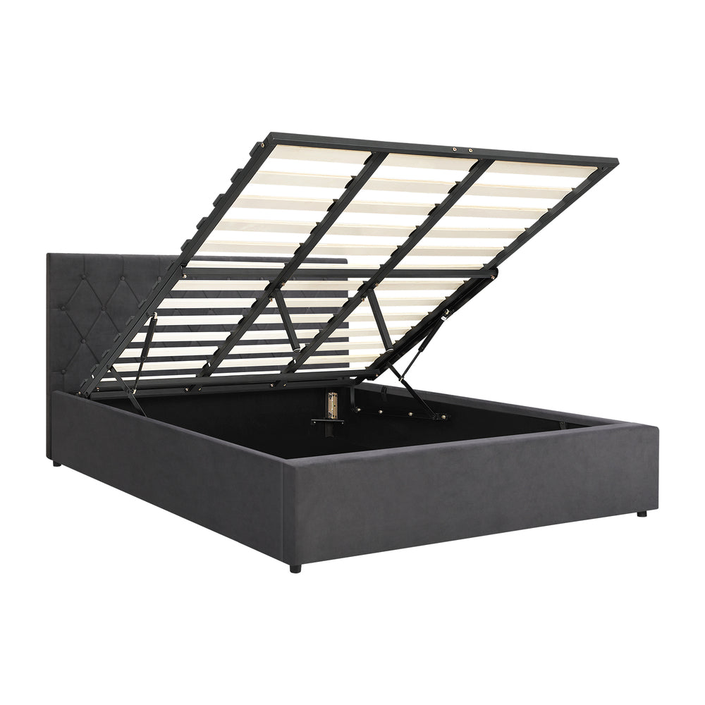 Functional Gas Lift Storage Bed With Fabric Upholstery