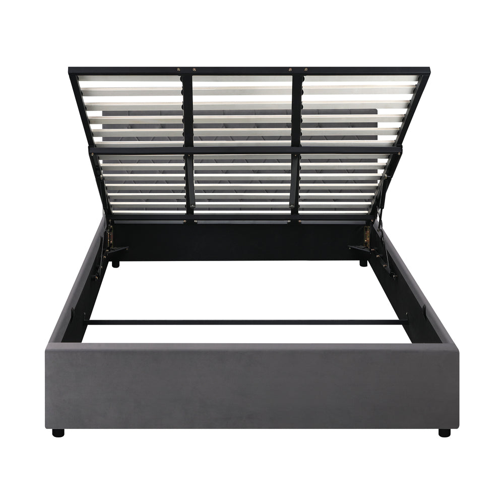 Functional Gas Lift Storage Bed With Fabric Upholstery