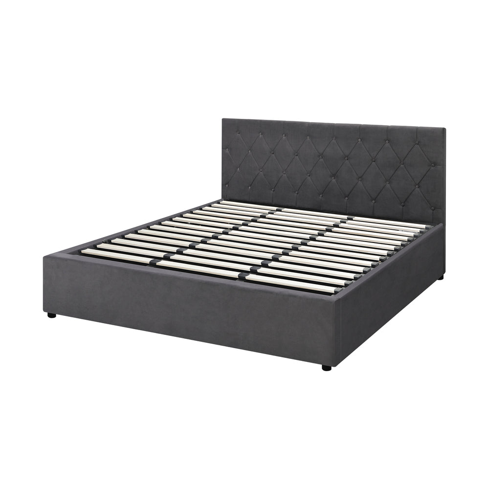Functional Gas Lift Storage Bed With Fabric Upholstery