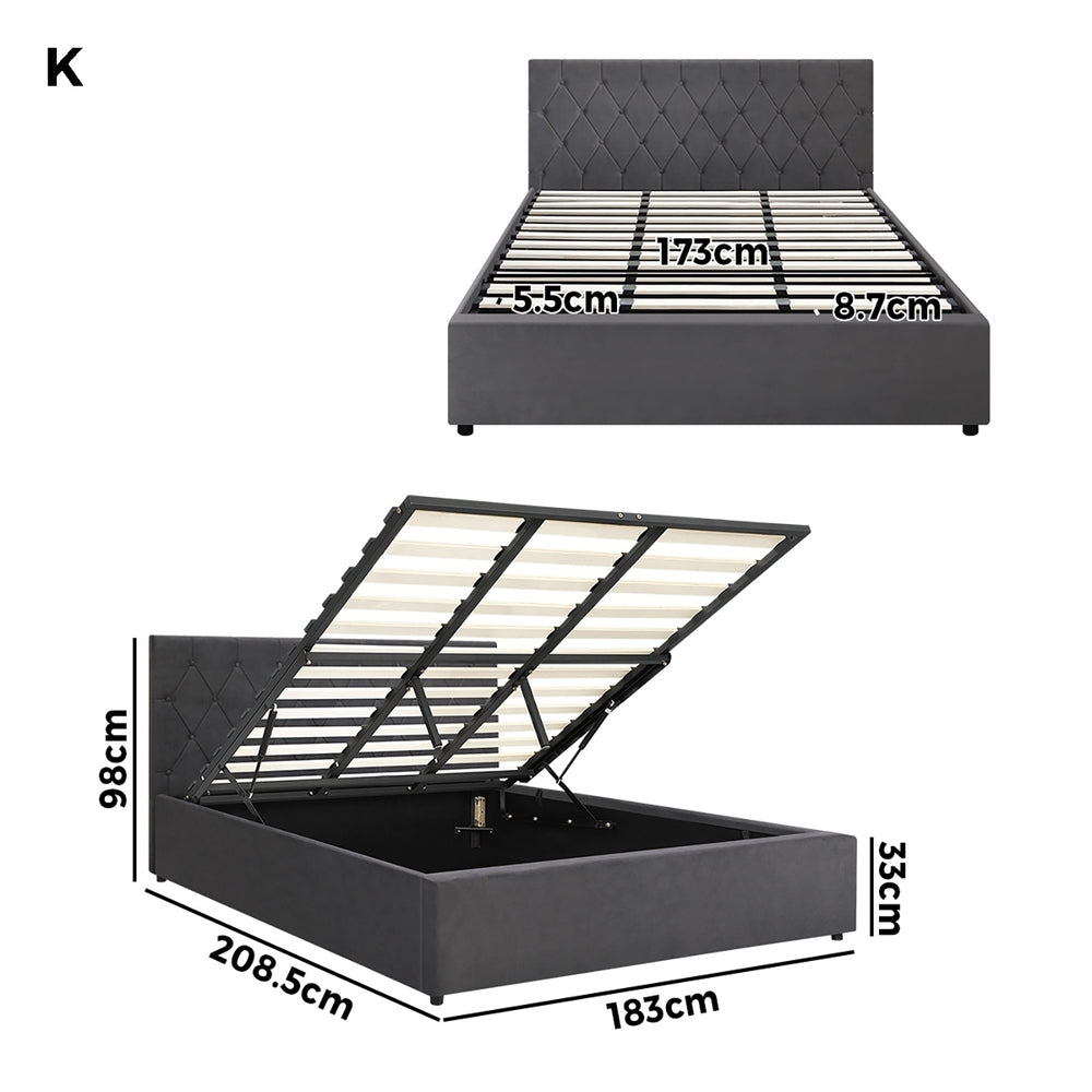 Functional Gas Lift Storage Bed With Fabric Upholstery