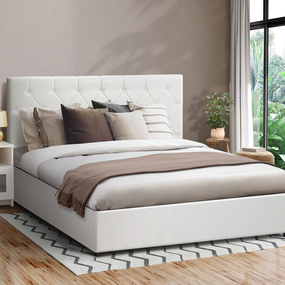 Functional Gas Lift Storage Bed With Fabric Upholstery