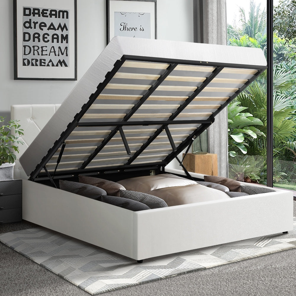 Functional Gas Lift Storage Bed With Fabric Upholstery
