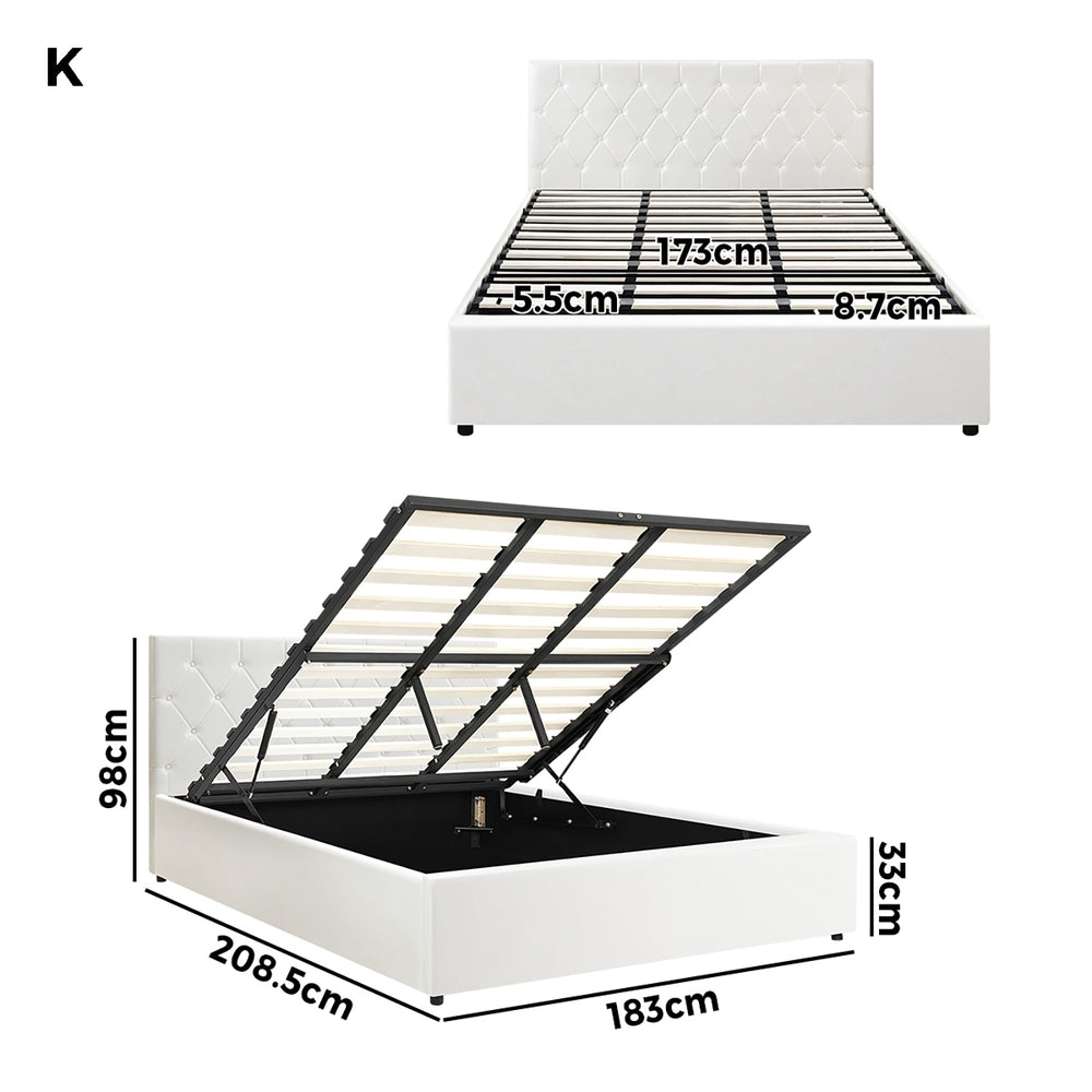 Functional Gas Lift Storage Bed With Fabric Upholstery