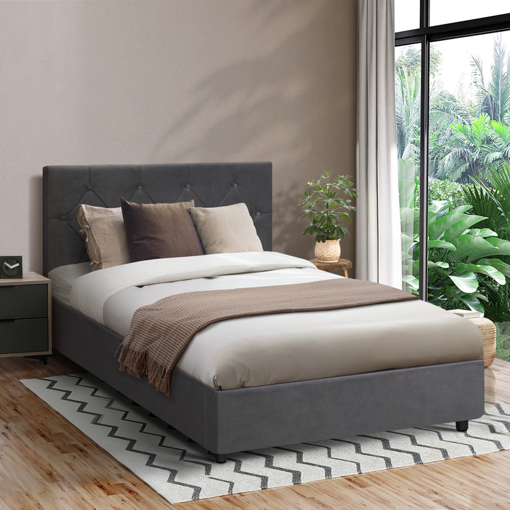Functional Gas Lift Storage Bed With Fabric Upholstery