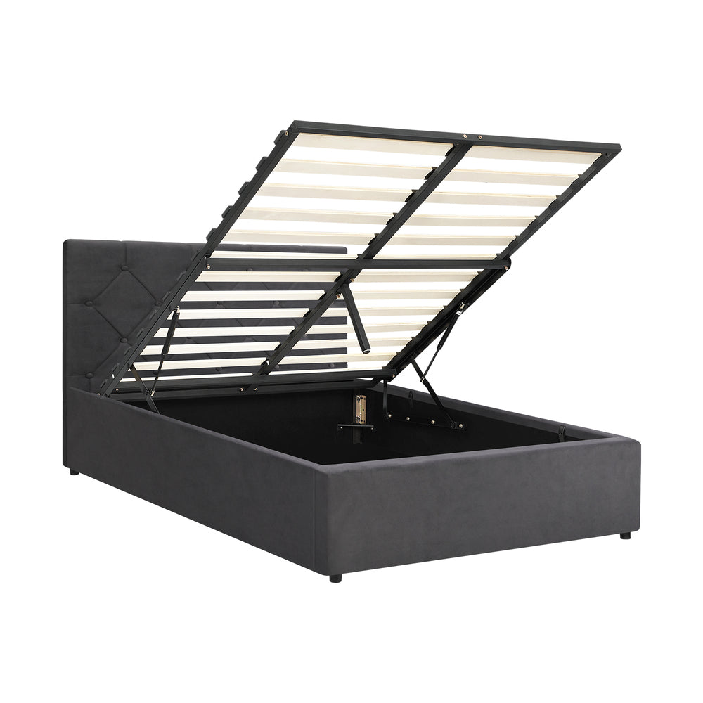 Functional Gas Lift Storage Bed With Fabric Upholstery
