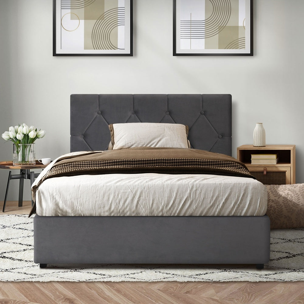 Functional Gas Lift Storage Bed With Fabric Upholstery