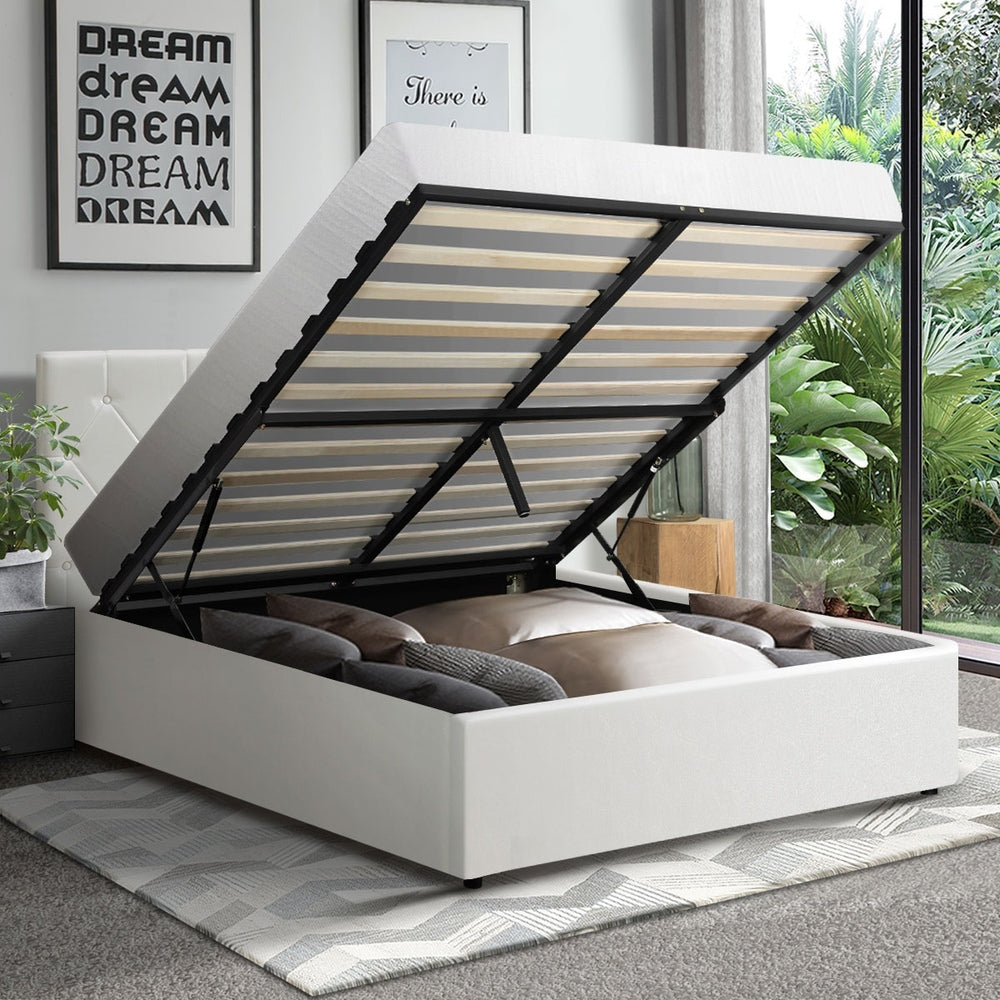 Functional Gas Lift Storage Bed With Fabric Upholstery