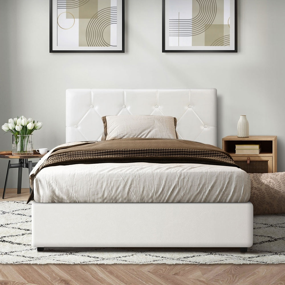 Functional Gas Lift Storage Bed With Fabric Upholstery
