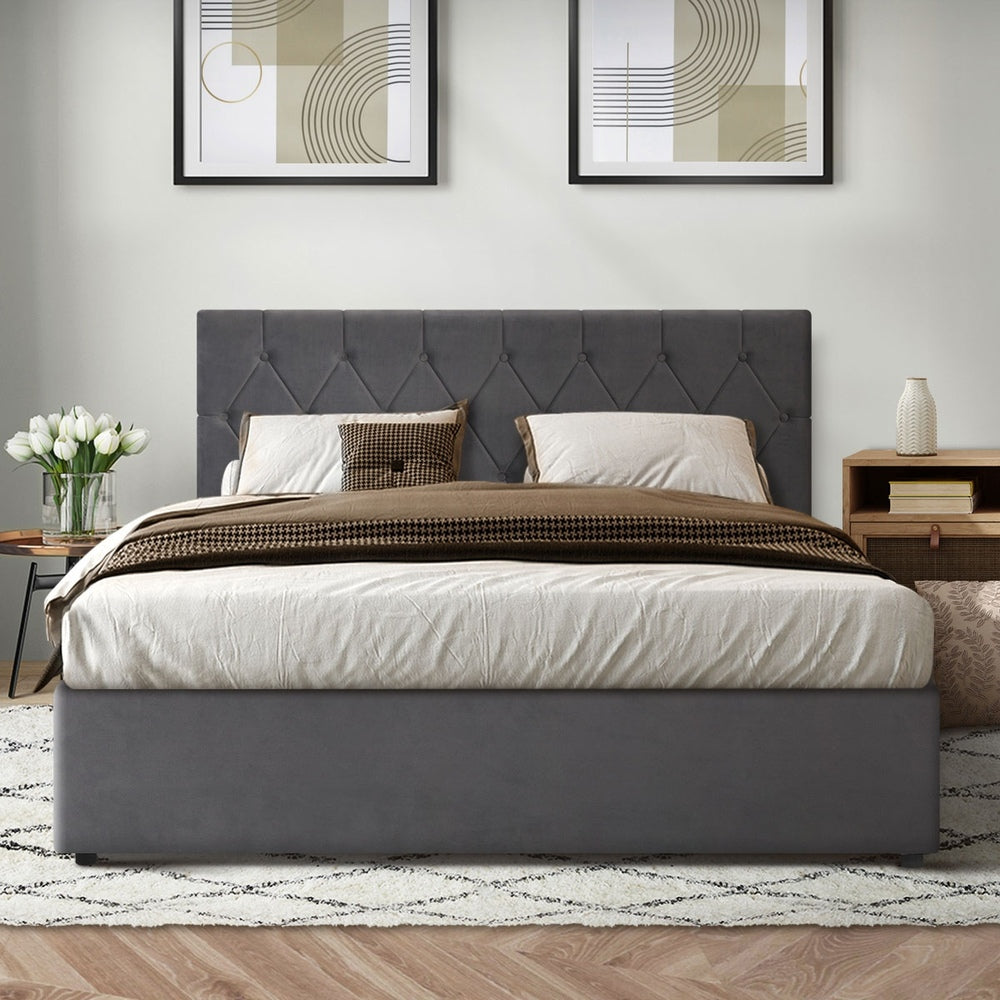 Functional Gas Lift Storage Bed With Fabric Upholstery