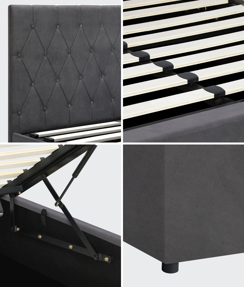 Functional Gas Lift Storage Bed With Fabric Upholstery