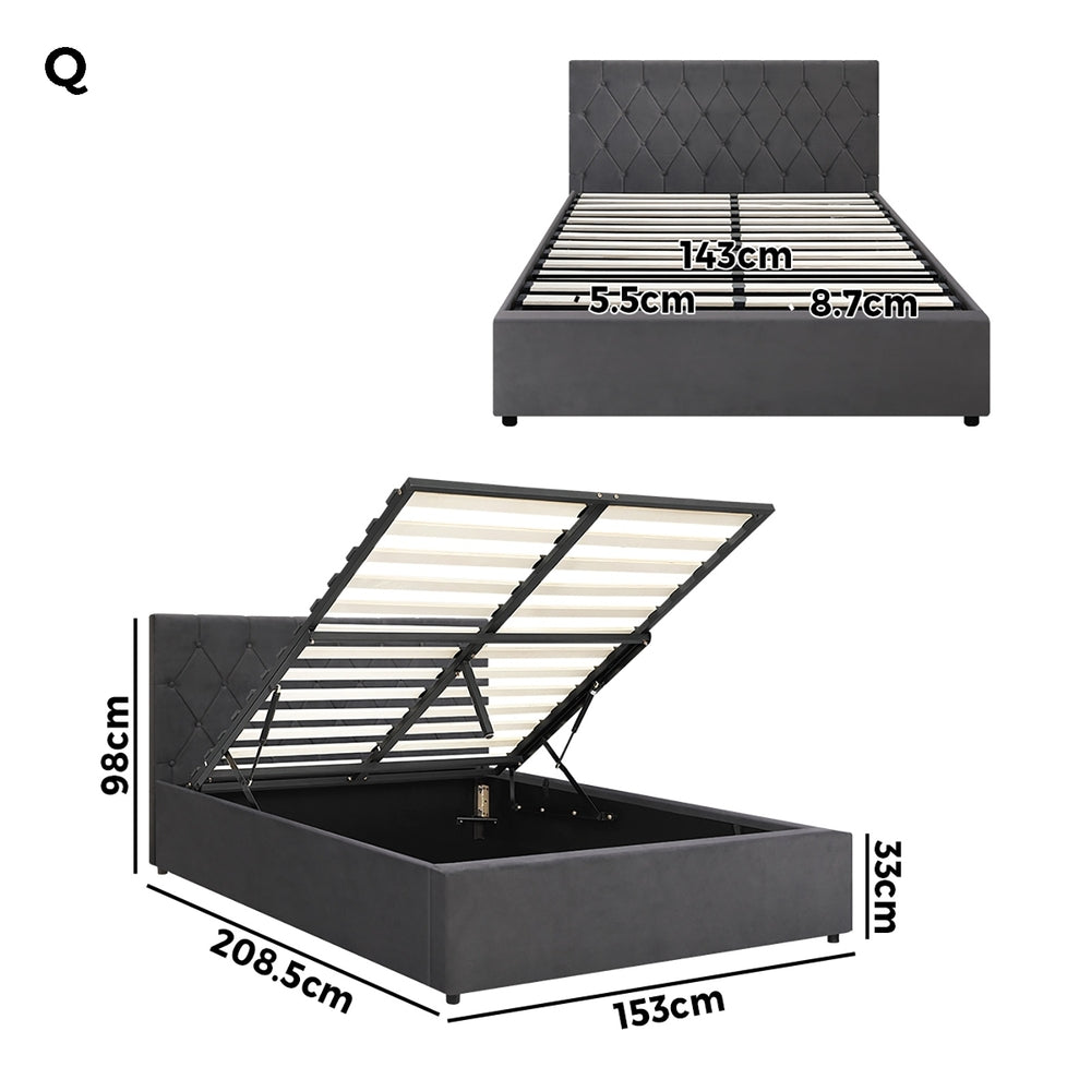 Functional Gas Lift Storage Bed With Fabric Upholstery