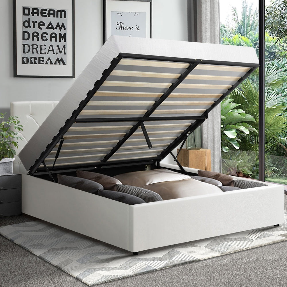 Functional Gas Lift Storage Bed With Fabric Upholstery