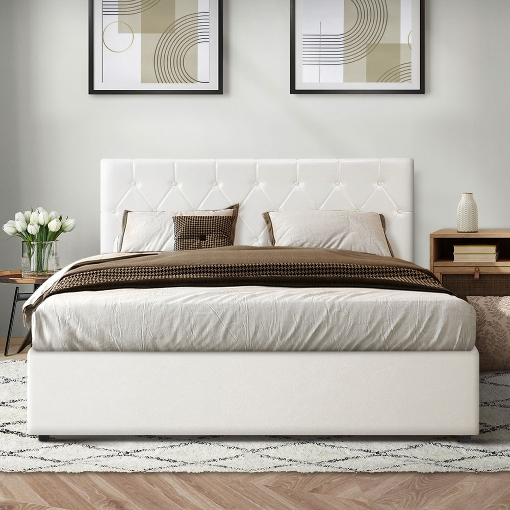 Functional Gas Lift Storage Bed With Fabric Upholstery