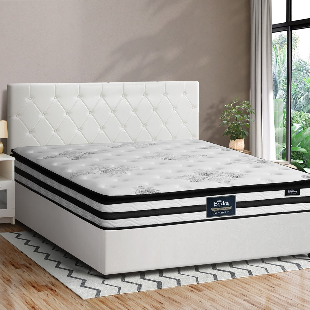 Luxury Gas Lift Bed With Mattress And White Leather Upholstery