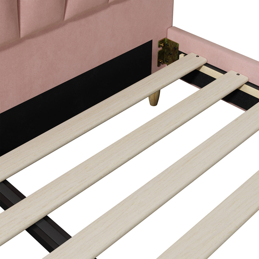 Bed Frame Double Size Scallop-Shape Bedhead Velvet/Boucle