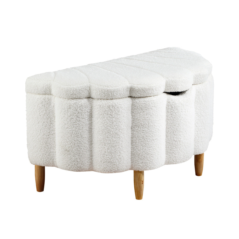 Elegant Double Bed Frame Boucle Ottoman Set Scallop Bedhead Upholstered