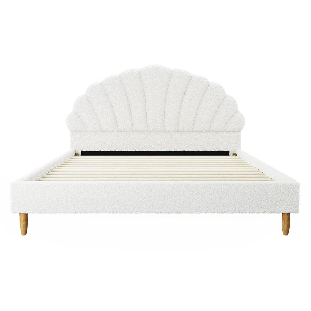 Bed Frame Double Size Scallop-Shape Bedhead Velvet/Boucle
